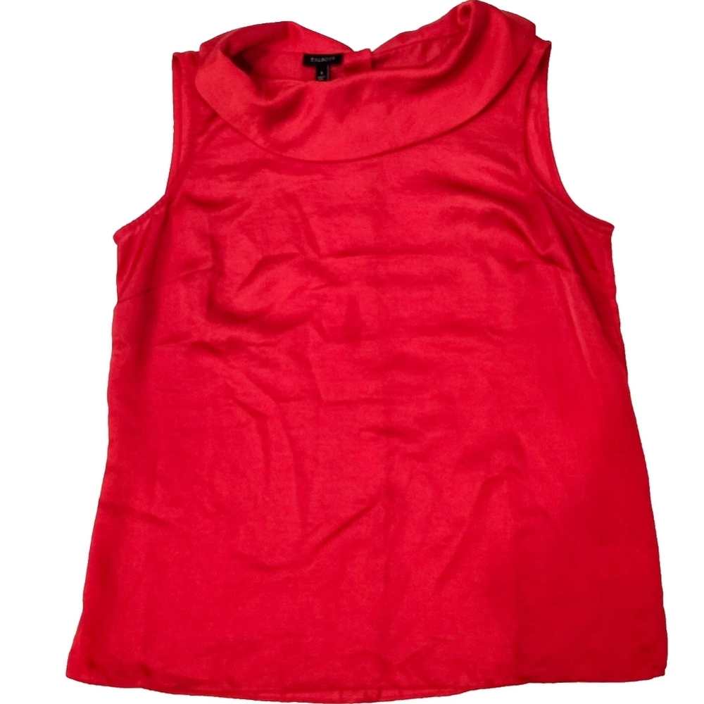 Talbots Size 4 Stunning Bright Red Mock Neck Sleeveless Top, Button Back